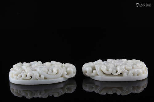 A Pair of Chinese Hetian Jade Carved Pendant