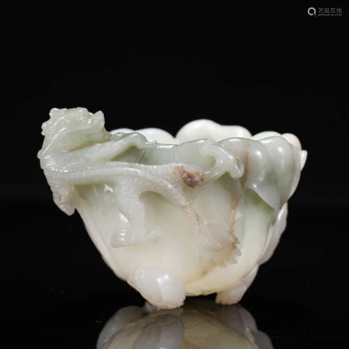 A Chinese Dragon Carved White Jade Zup