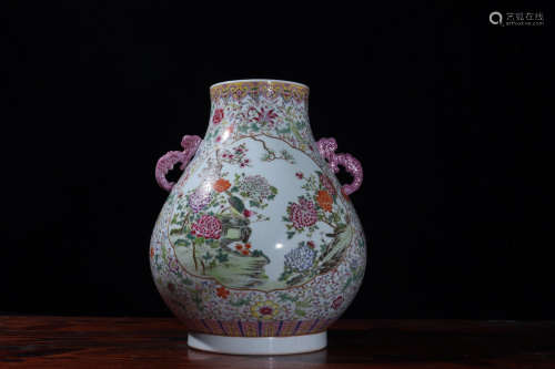 A Chinese Flower&Bird Pattern Porcelain Zun