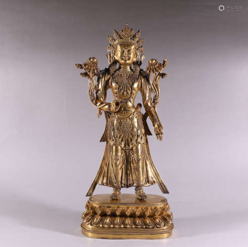 A Chinese Gild Copper Statue of Guanyin