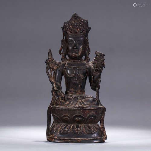 A Chinese Gild Copper Statue of Manjusri Bodhisattva