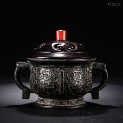 A Chinese Taotie Pattern Copper Incense Burner