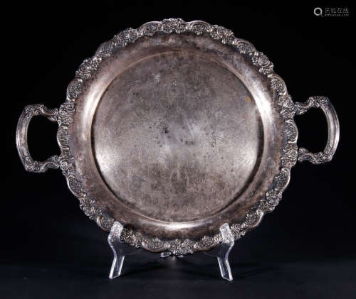 A Chinese Silver Gilded Cupronickel Floral Plate