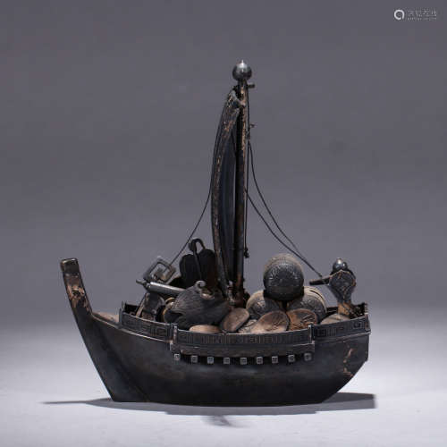 A Chinese Silver Boat Ornament
