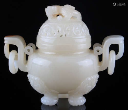 A Chinese Hetian Jade Carved Incense Burner