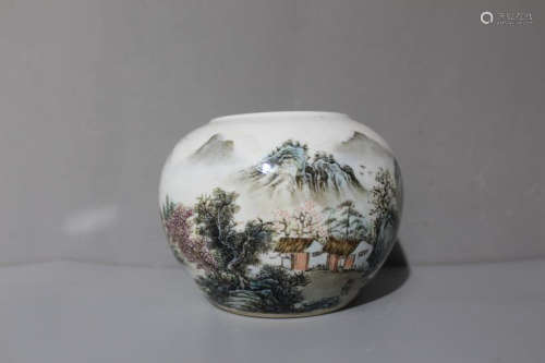 A Chinese Light Colorful porcelain Landscape Jar