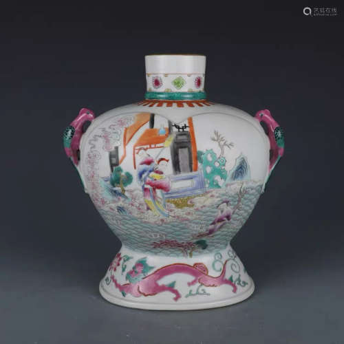 A Chinese Famille Rose Figures Painted Porcelain Zun