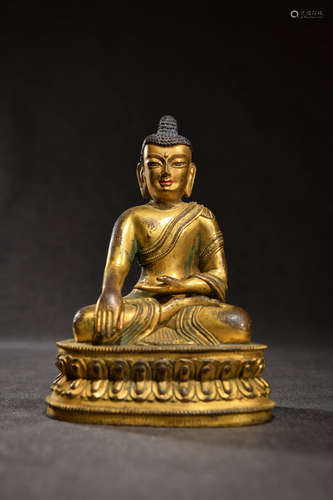 A Chinese Gild Copper Statue of Sakyamuni