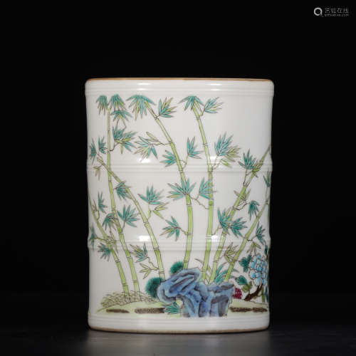 A Chinese Famille Rose Floral Porcelain Brush Pot