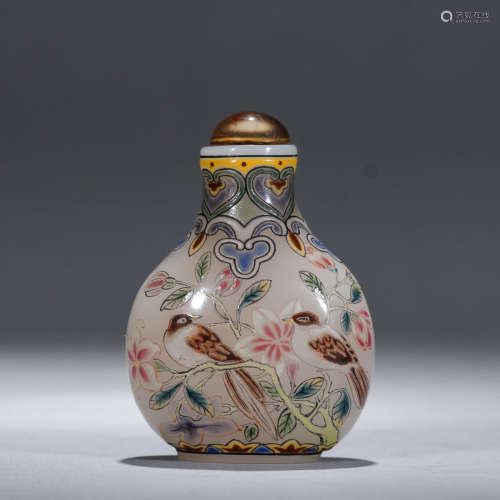 A Chinese Enamel Flower&Bird Pattern Glassware Snuff Bottle