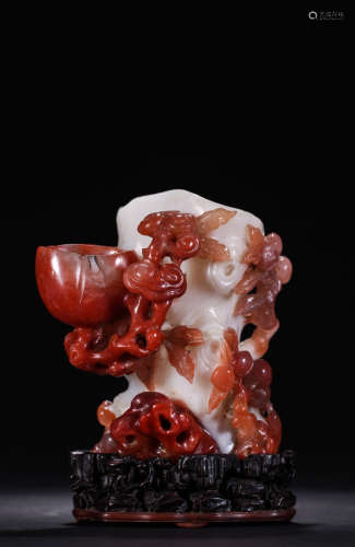 A Chinese South Red Agate Carved Flower vase