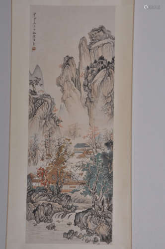 A Chinese Landscape Painting Scroll, Chen Shaomei Mark