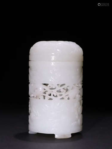 A Chinese Hetian Jade Carved Incense tube
