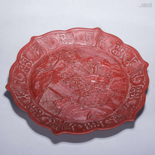 A Chinese Carved Red Lacquerware pLATE