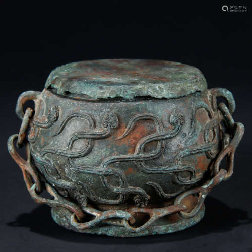 a Chinese Dragon Pattern Copper Censer With Cover