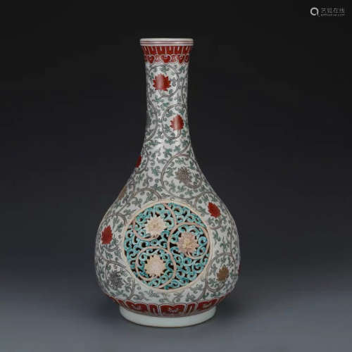 A Chinese Multi Colored Piercing Porcelain Flask