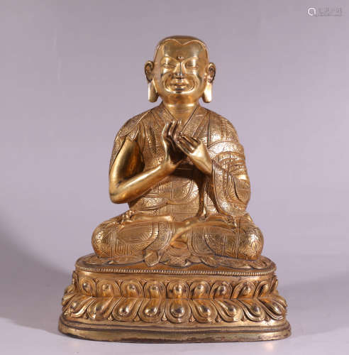 A Chinese Gild Copper Statue of Guru Buddha