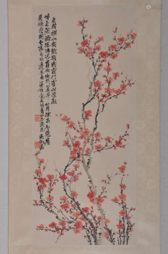 A Chinese Plum Blossom Painting Scroll, Wu Zheng Mark