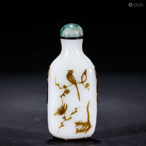 A Chinese Flower&Bird Pattern Glassware Snuff Bottle