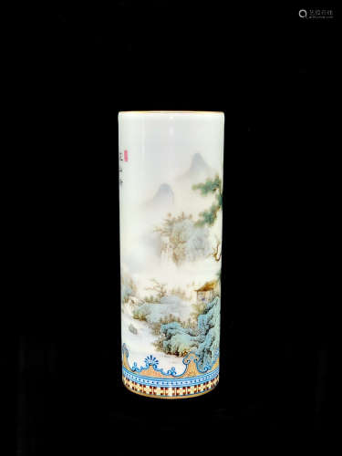 A Chinese Painted Inscribed Porcelain Hats Tube