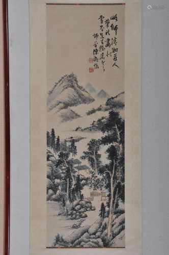 A Chinese Landscape Painting Scroll, Chen Shizeng Mark