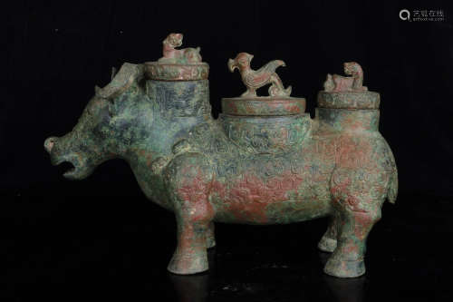 A Chinese Bronze Rhinoceros Ornament