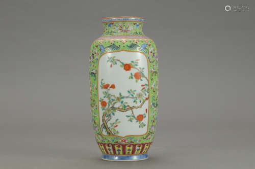 A Chinese Famille Rose Floral Porcelain Lantern-shaped vase