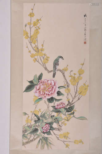 A Chinese Flower&bird Painting Scroll,Han Jiangting  Mark