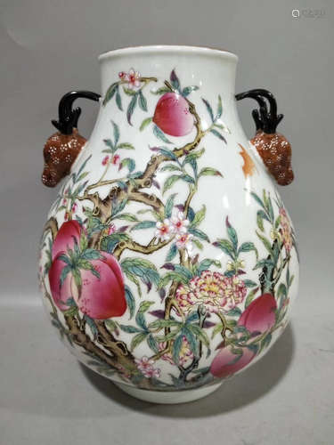 A Chinese Peach Painted Porcelain Zun