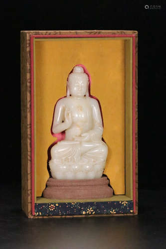 A Chinese Hetian Jade Carved Sakyamuni Statue