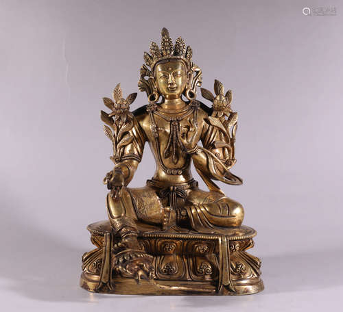 A Chinese Gild Copper Statue of Green Tara