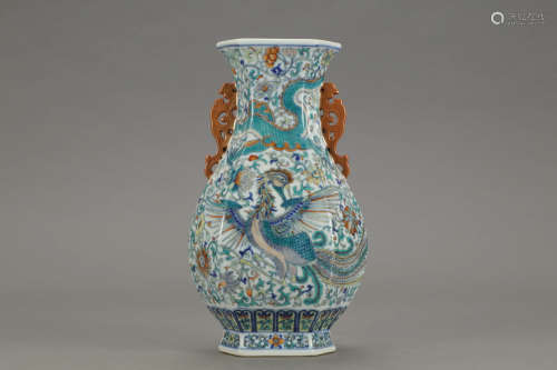 A Chinese Doucai Dragon&phoenix Pattern Porcelain Vase