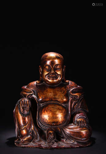 A Chinese Gild Wood Carved Maitreya Statue