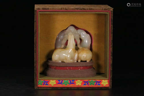 A Chinese Hetian Jade Carved Sheep Ornament