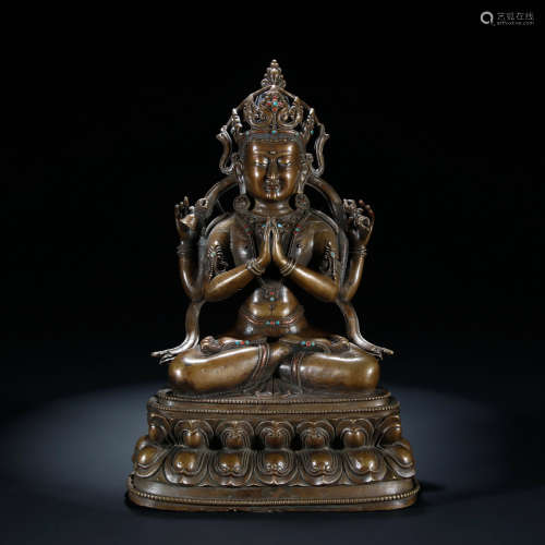 A Chinese Alloy Copper Statue of  4 Arms Guanyin