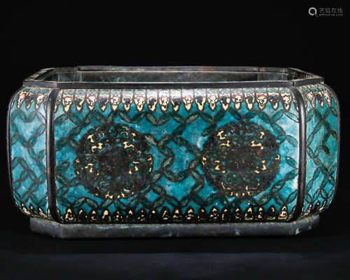 A Chinese Filigree Copper Enamel Floral Flowerpot