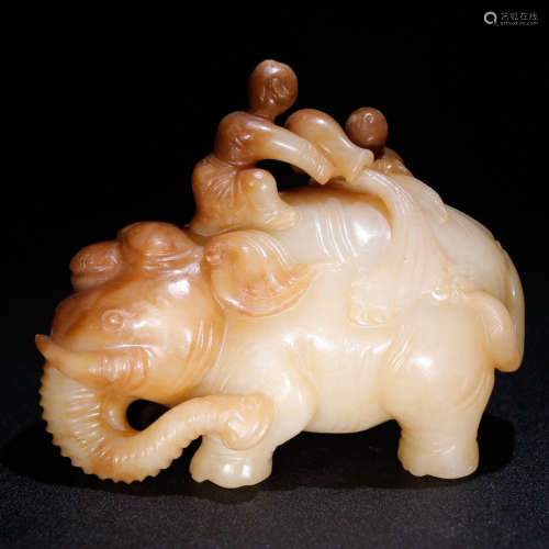 A Chinese Hetian Jade Carved Elephant Ornament