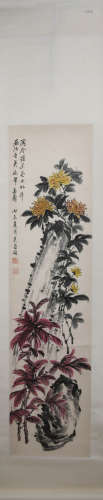 A Chinese chrysanthemum Painting, Wu Changshuo Mark