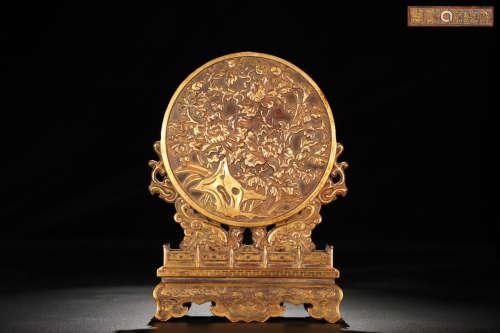 A Chinese Gild Copper Floral Table Screen