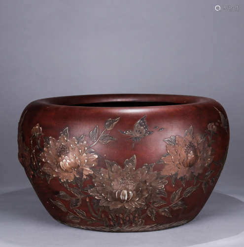A Chinese Floral Purple Sand Vat