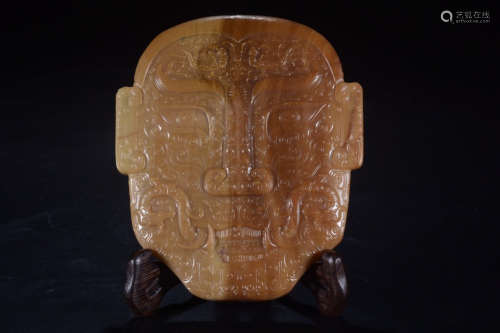 A Chinese Gaogu Jade Carved Mask