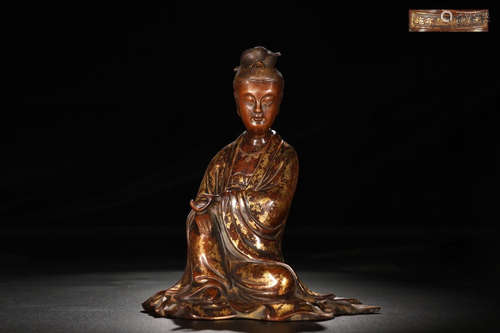 A Chinese Gild Copper Guanyin Statue