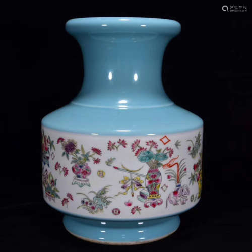 A Chinese Cyan Glazed Porcelain Vase