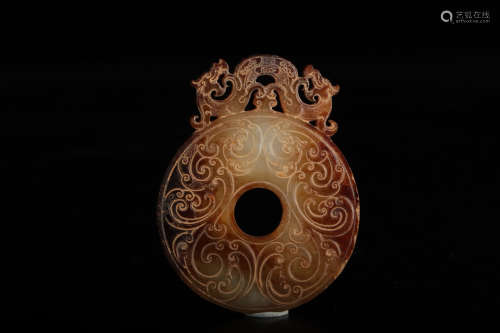 A Chinese Dragon Carved Hetian Jade Pendant