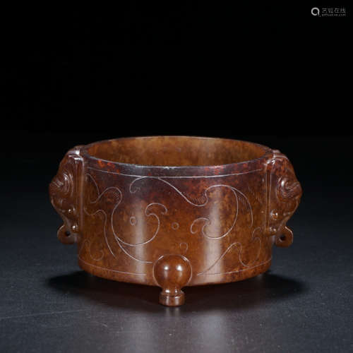 A Chinese Carved Hetian Jade Brush Washer Ornament