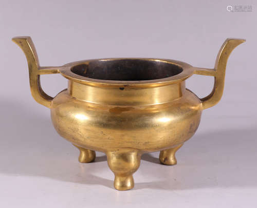 A Chinese Gild Copper Double Ears Censer