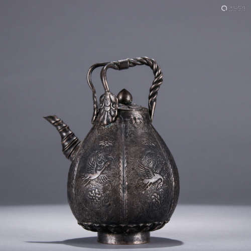 A Chinese Carved Silver Pot