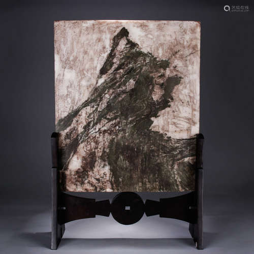 A Chinese Natural marble Landscape Pattern Tale Screen