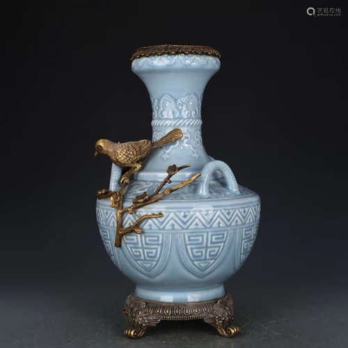 A Chinese Celadon-Glazed Porcelain Vase