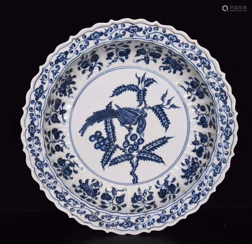 A Chinese Blue and White Flower&Bird Pattern Porcelain Plate